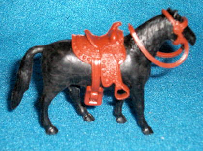 Marx original 60mm black horse standing with saddle+reins, Vintage ...