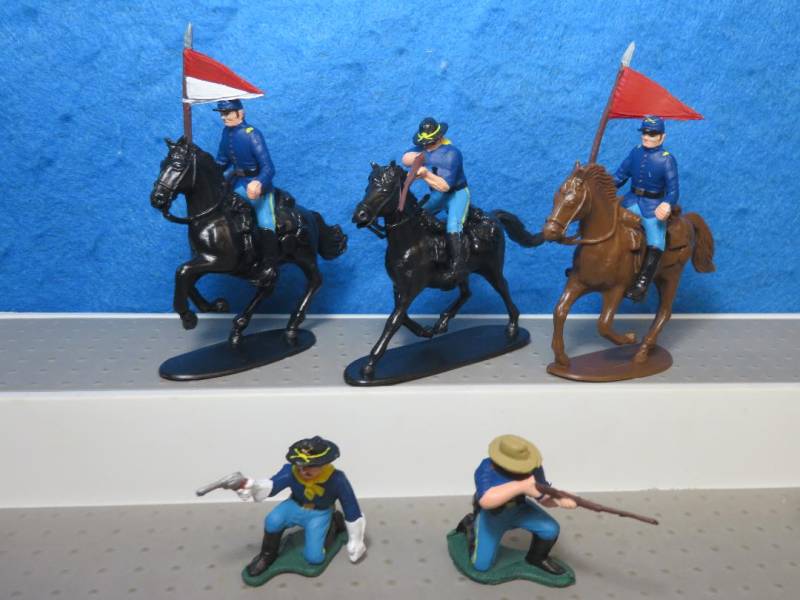 MXR196F Marx Remade, 7th Cavalry (Painted) 5 in 5 Poses w/ 3 Imex Horses