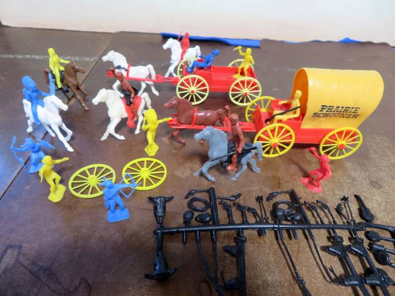 ZOMP131A Vintage MPC Wagons, Cowboys, Indians, & Horses (54MM) w/ Marx Reissue Accessories