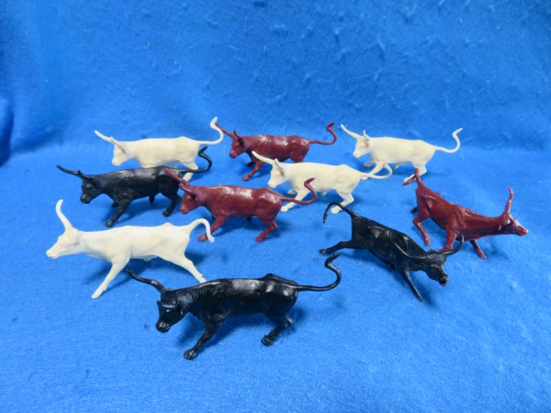 Marx vintage western steers, 10 in all 3 poses, assorted colors