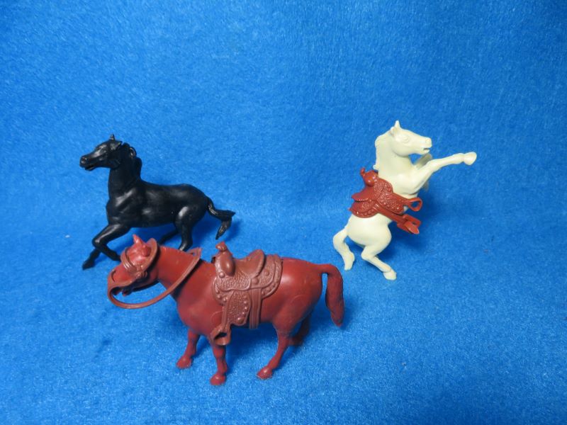 Marx 1950's 60mm horses X 3 with western saddles and rein